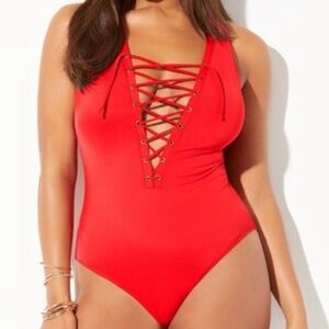 Ashley Graham Lace Up CEO Cutout Sexy Red